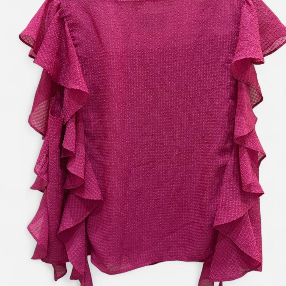 Koch pink ruffle blouse with mesh sleeves - Picture 5 of 6